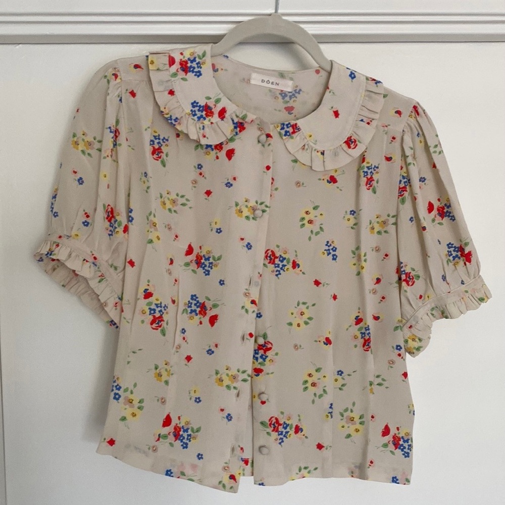 Doen Blythe Floral Silk Blouse S in summer solstice